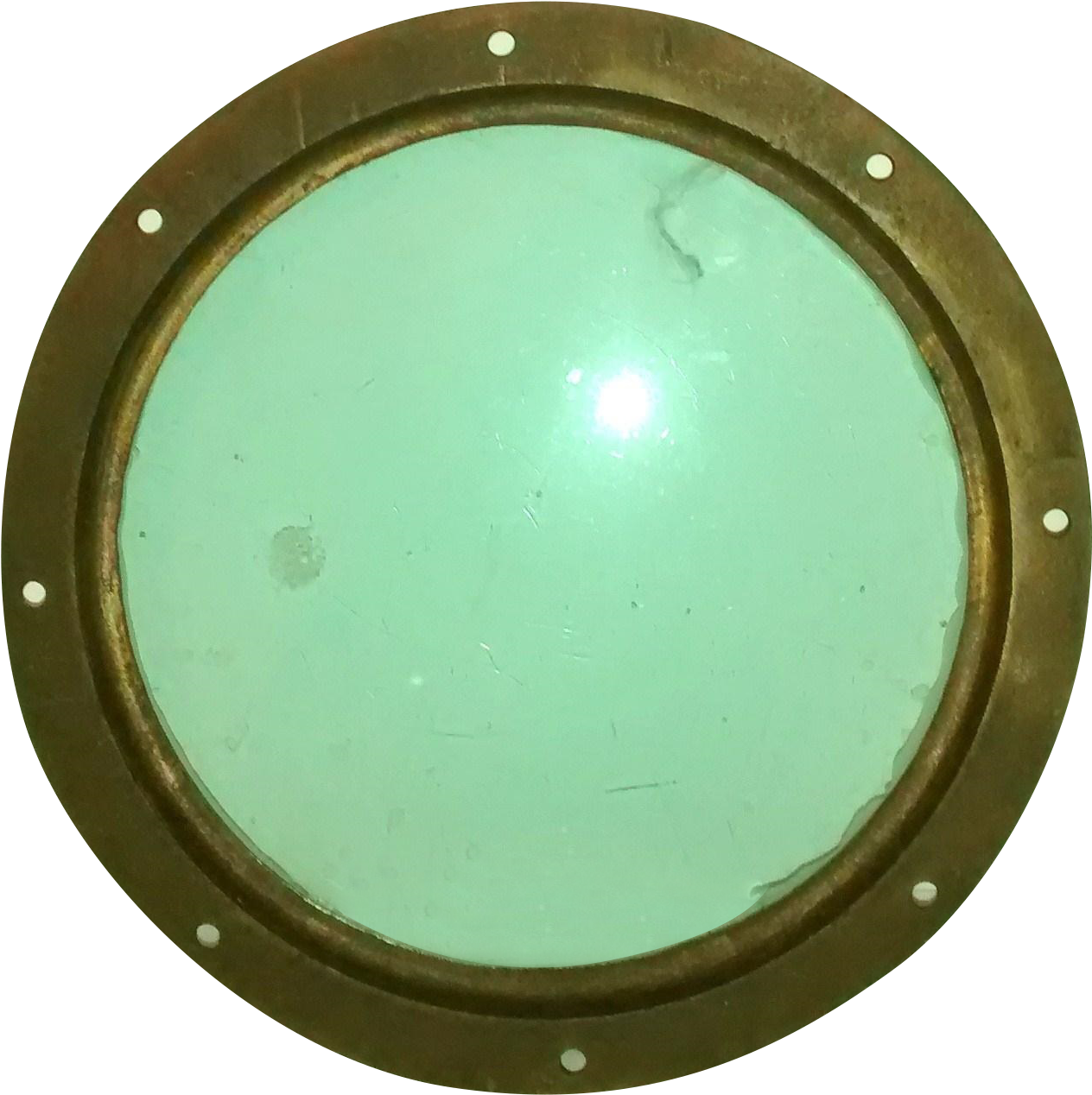Vintage 1960s Nautical Brass Green Glass Porthole On - Circle (1944x2592), Png Download