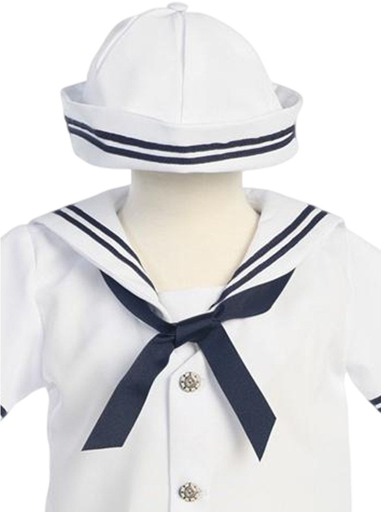 White Classic Nautical Romper Spring Outfit W Sailor - Baby Sailor Hat (745x1024), Png Download