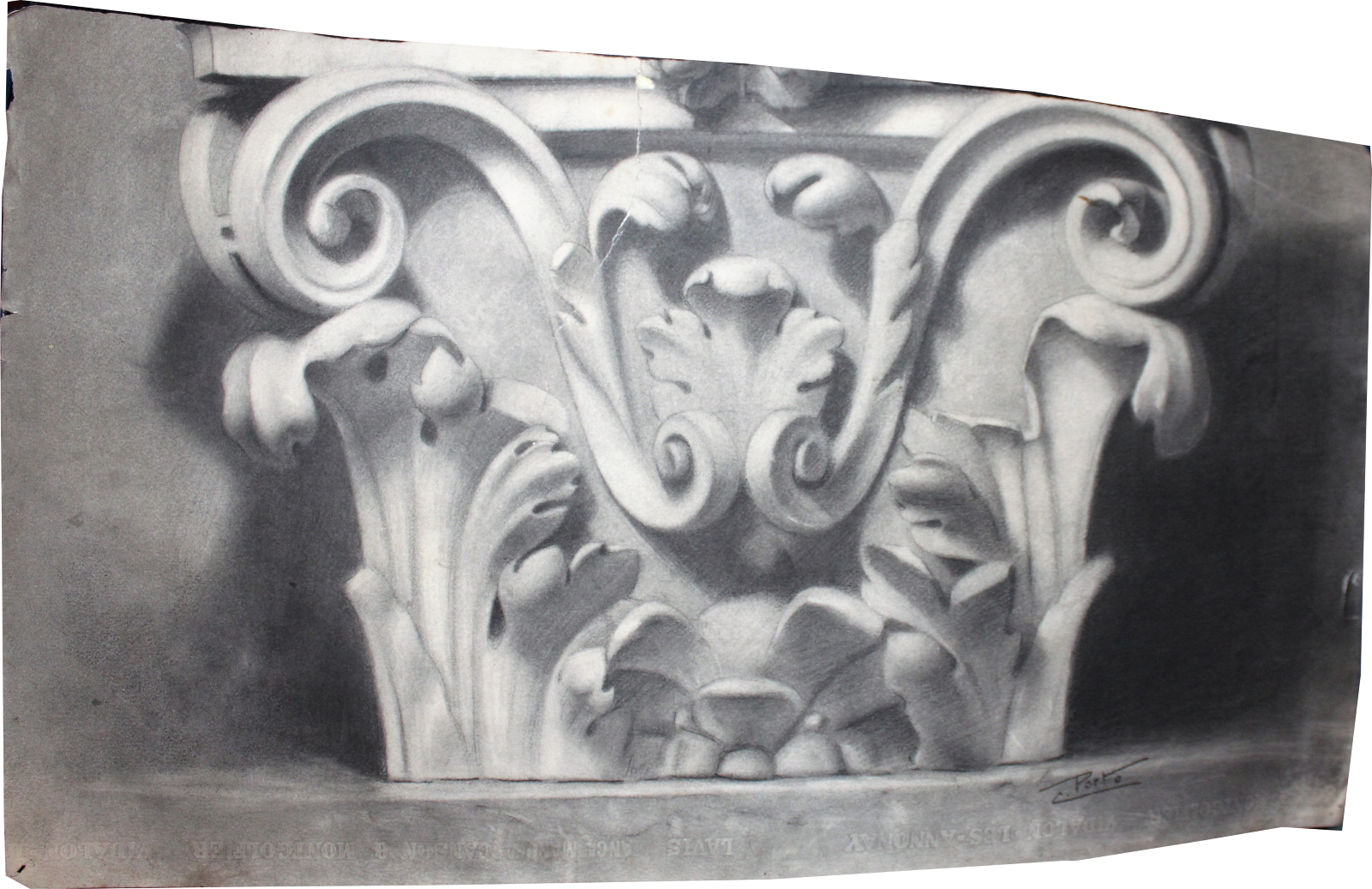 19th Century Chalk Drawing Of Marble Capital - Carving (1600x1037), Png Download