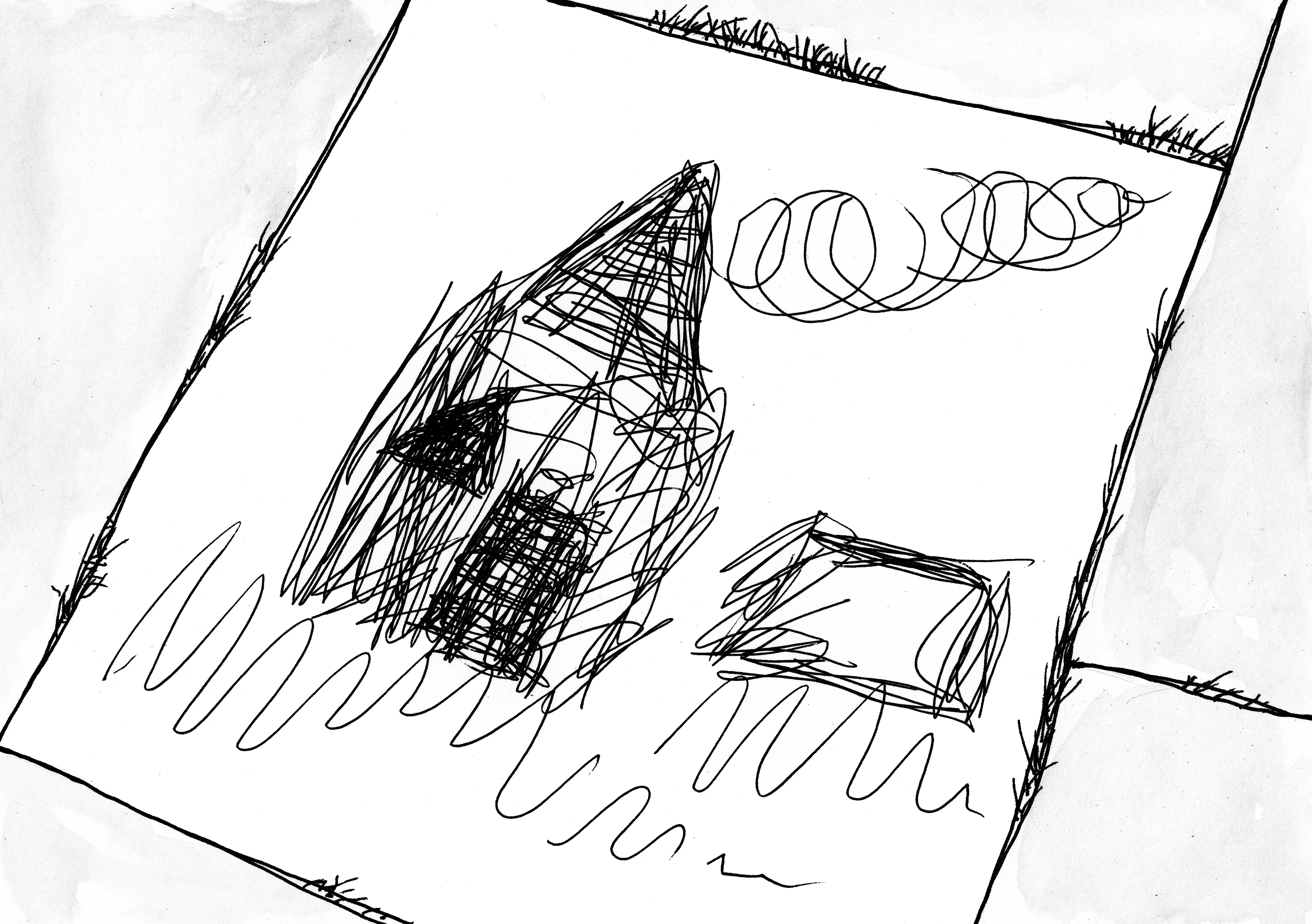 This Child's Chalk Drawing Of A House Is Situated On - Sketch (4895x3449), Png Download