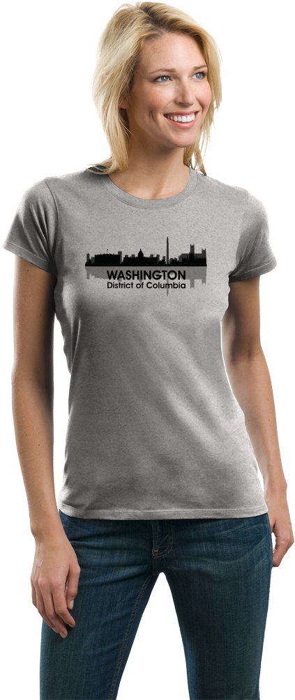 Ladies Grey Washington, Dc City Skyline T-shirt - T-shirt (689x1005), Png Download
