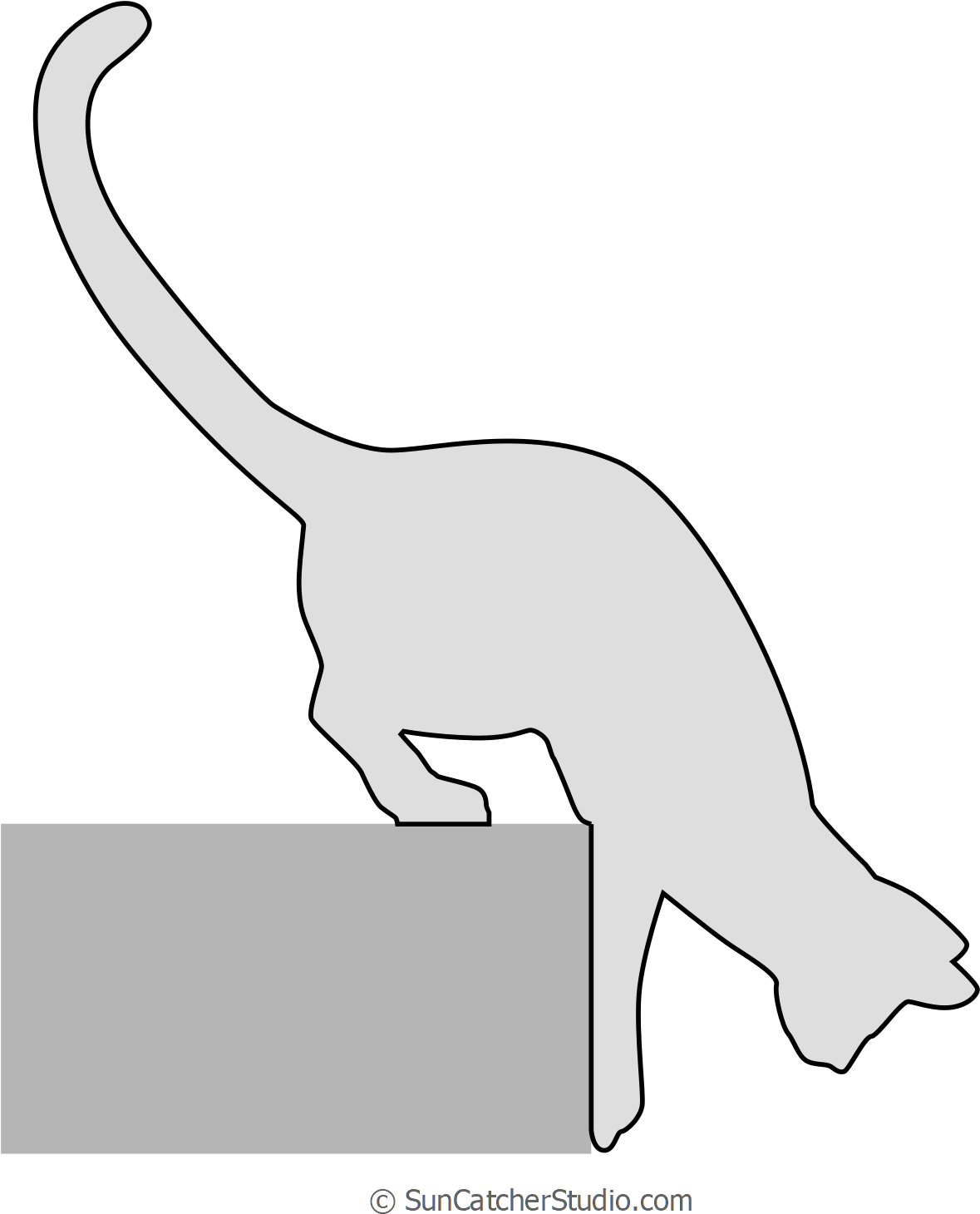 Cat Climbing Down Cat Silhouette, Pattern, Stencil - Line Art (1217x1500), Png Download