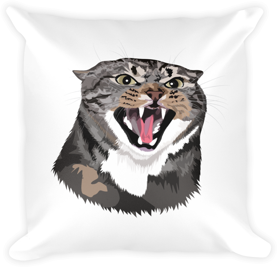 Angry Hissing Kitty Basic Pillow - Cushion (1000x1000), Png Download
