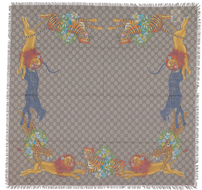 Picture Of 'gg' Logo Jungle Cat Print Scarf Brown - Motif (600x600), Png Download