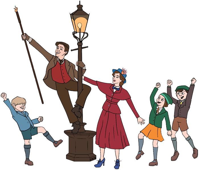 Mary Poppins, Jack, John, Georgie, Annabel Tripping - Cartoon (699x598), Png Download