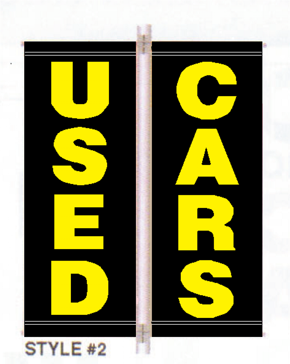 Used Cars Vinyl Pole Banner Set -black Background / - Black Background With Yellow Letters (1200x1200), Png Download