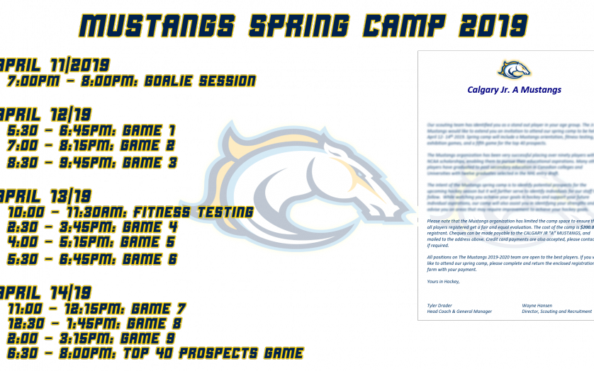 2019 Spring Camp Dates Announced - Calgary Mustangs (838x524), Png Download
