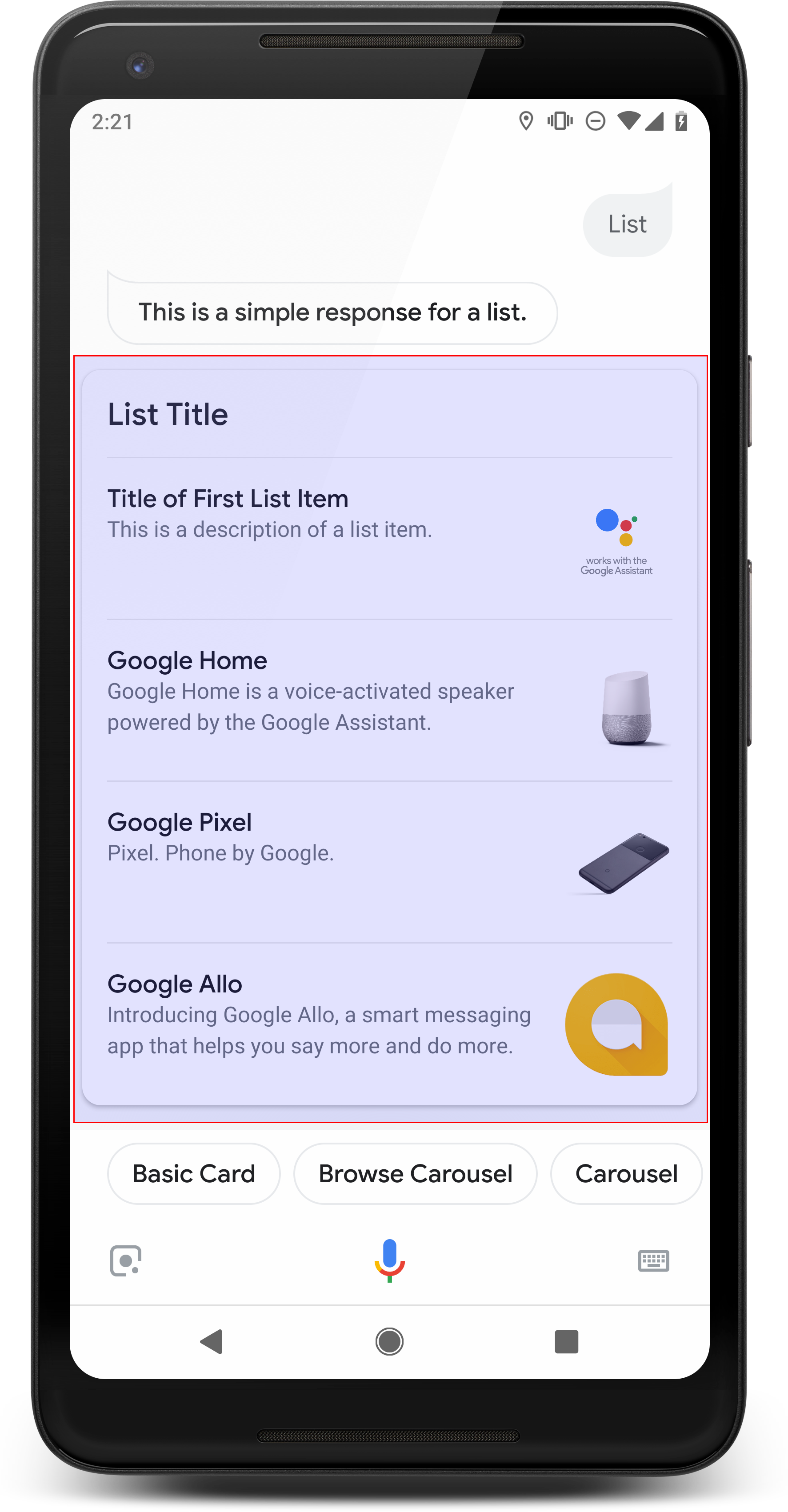 List Example - Google Assistant Rich Card (1858x3456), Png Download