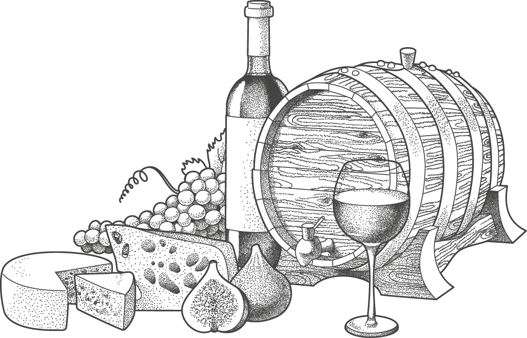 Wine Blue Cheese Illustration Hand Painted And - Wine And Cheese Sketch (1027x660), Png Download