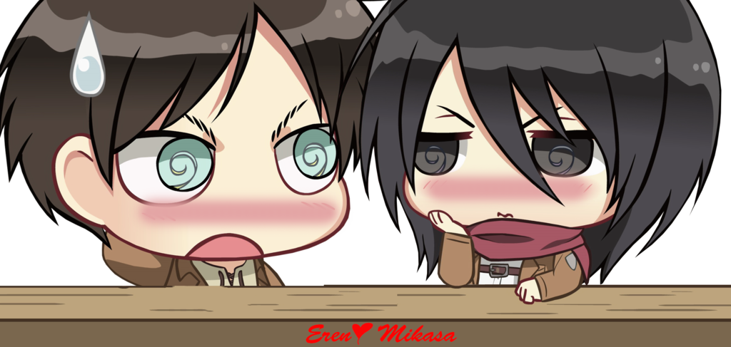 Eren X Mikasa Chibi By Supersaiyaninfinity6 - Attack On Titan Eren And Mikasa Chibi (1024x487), Png Download