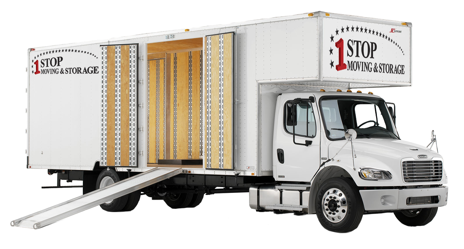One Stop Moving And Storage Truck - Moving Trucks (1600x1000), Png Download