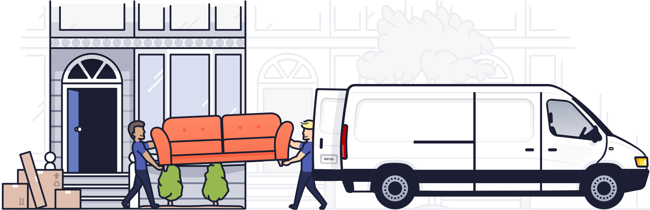 Luggers Moving Home - Cartoon (2222x720), Png Download
