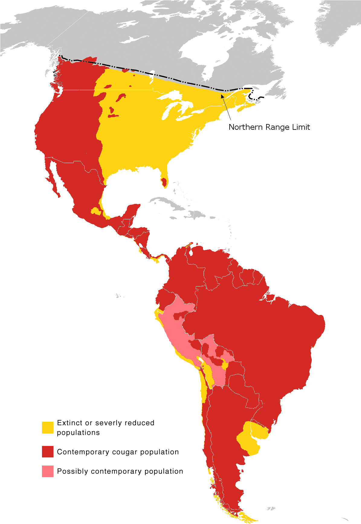 Cougar Range Map 2010 - Latin America (1194x1780), Png Download