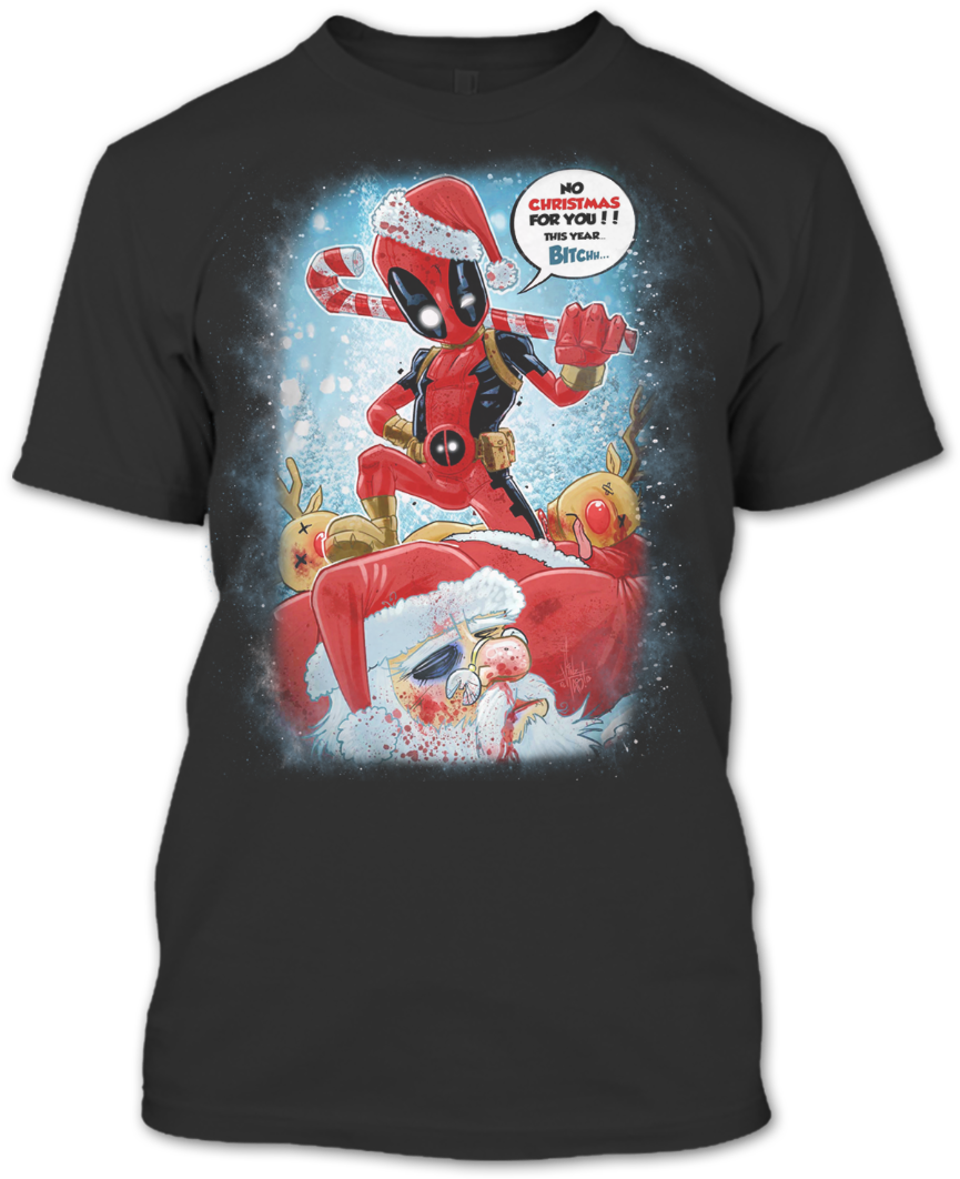 A Black T-shirt With The Shopify Logo - Deadpool Christmas (1080x1080), Png Download