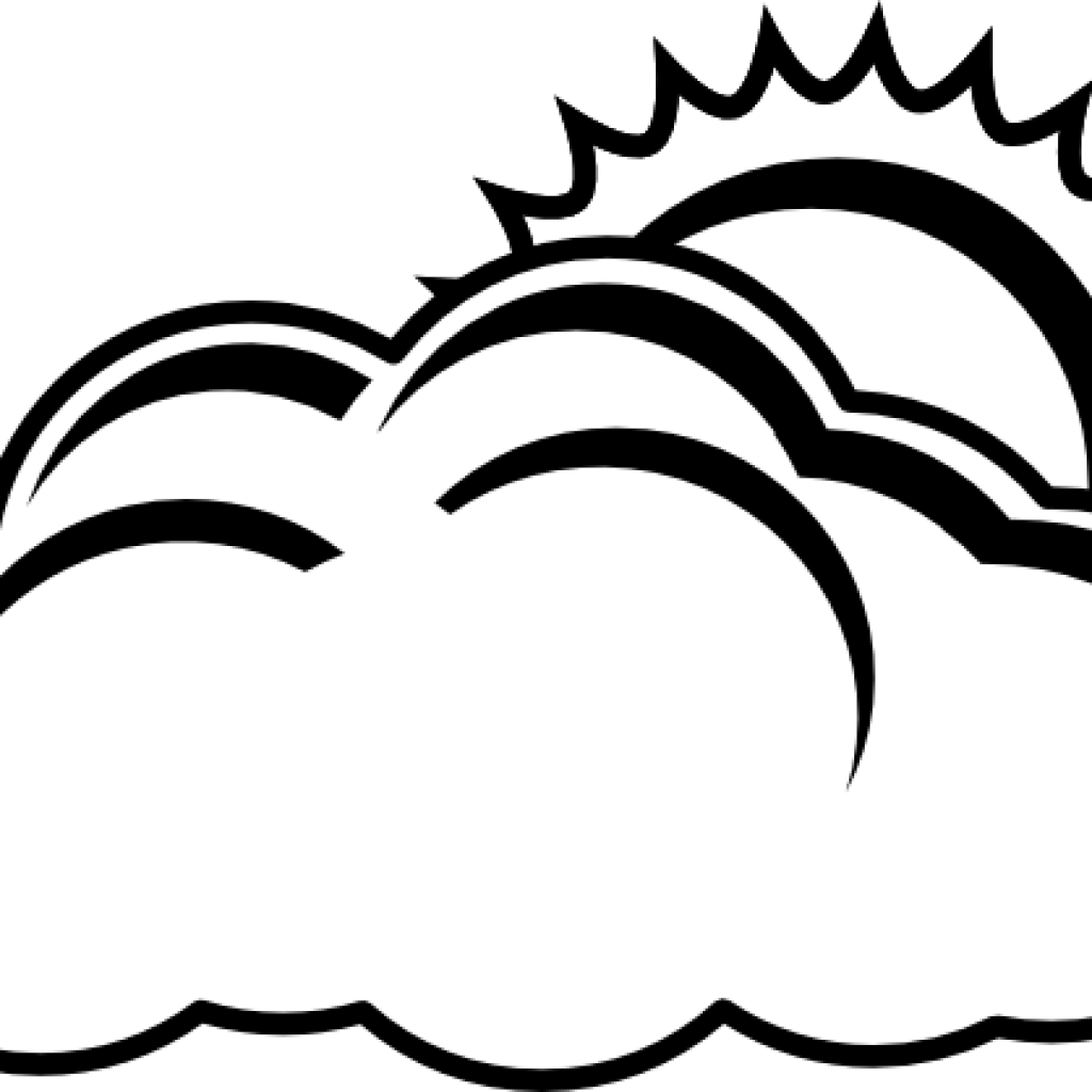 Cloudy Clipart Cloudy Bw Clip Art At Clker Vector Clip - Sun And Clouds Clipart Black And White (1024x1024), Png Download