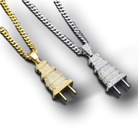 Iced Out Plug With Chain - Mens Iced Out Bling Bling Plug Pendant Necklace Gold (480x480), Png Download