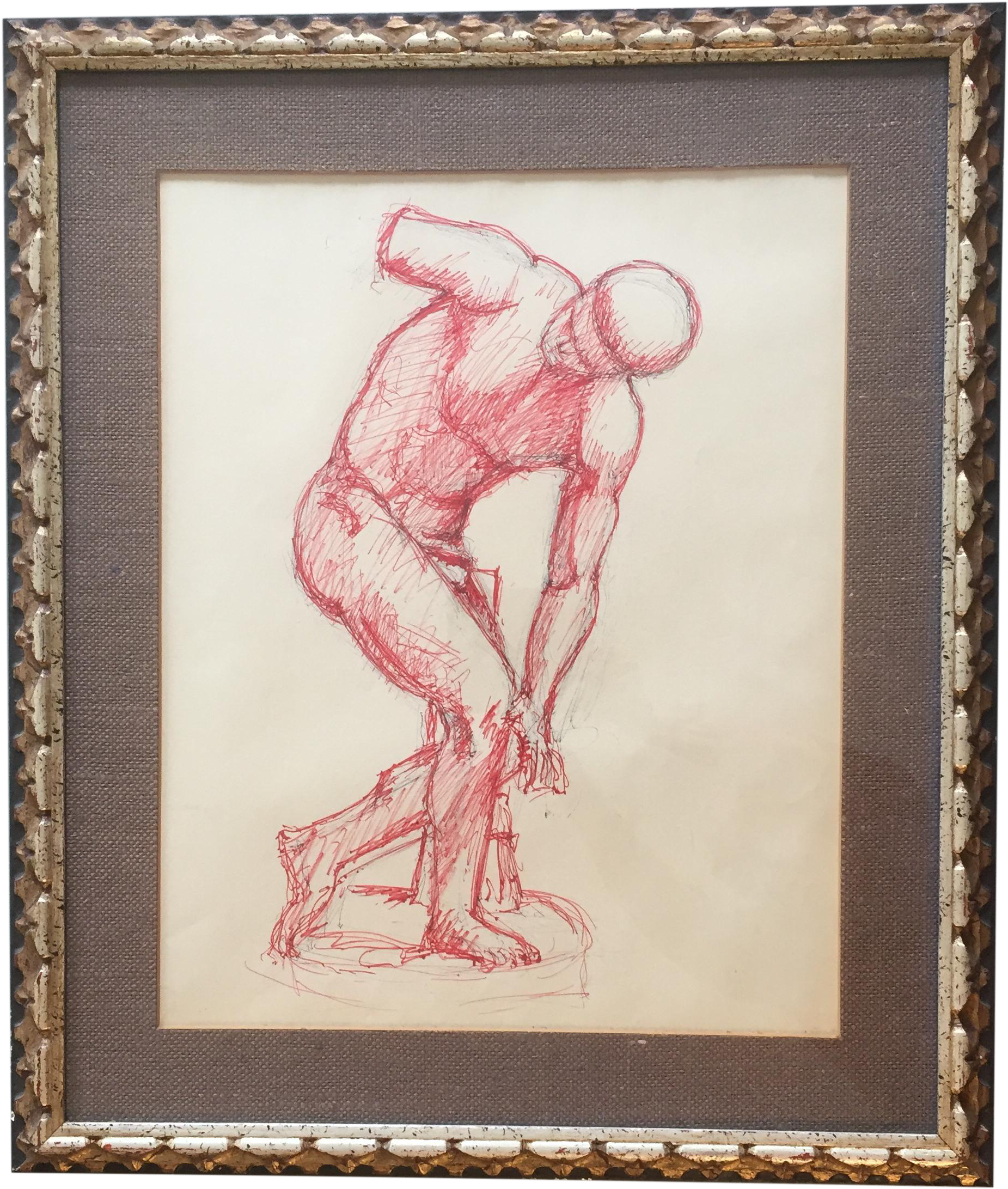 Vintage Original Red Ink Male Life Drawing - Drawing (2056x2424), Png Download