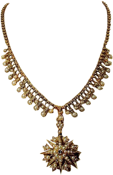 Antique Victorian Important Pearl And Diamond Necklace - Necklace (584x584), Png Download