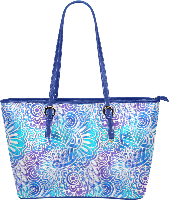 Boho Flower Doodle On Blue Watercolor Leather Tote - Flower Doodle On Blue Watercolor Samsung Galaxy S8 (1000x1000), Png Download