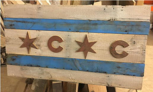 Chicago Cubs Themed Reclaimed Wood Flag From Belleandjune - Chicago (515x500), Png Download