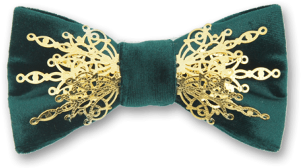 Gothic In Green Velvet Gold Bow Tie - Headband (595x595), Png Download