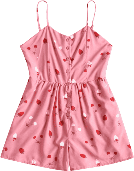 Buttoned Strawberry Cami Romper - Pattern (558x744), Png Download