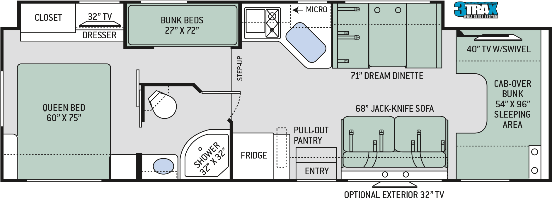 2019 Chateau 31e Floor Plan - Thor Motor Coach Chateau 31e (1961x800), Png Download