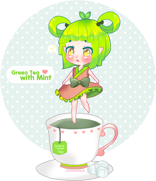 Chibi Green Tea With Mint By Cremebunny - Cartoon (636x735), Png Download