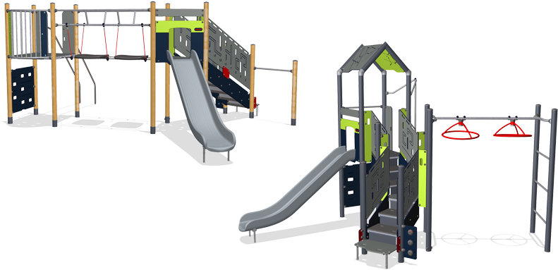 Double Tower With Wackle Bridge & Play Tower With Turbo - Top View Play Tower Png (800x409), Png Download