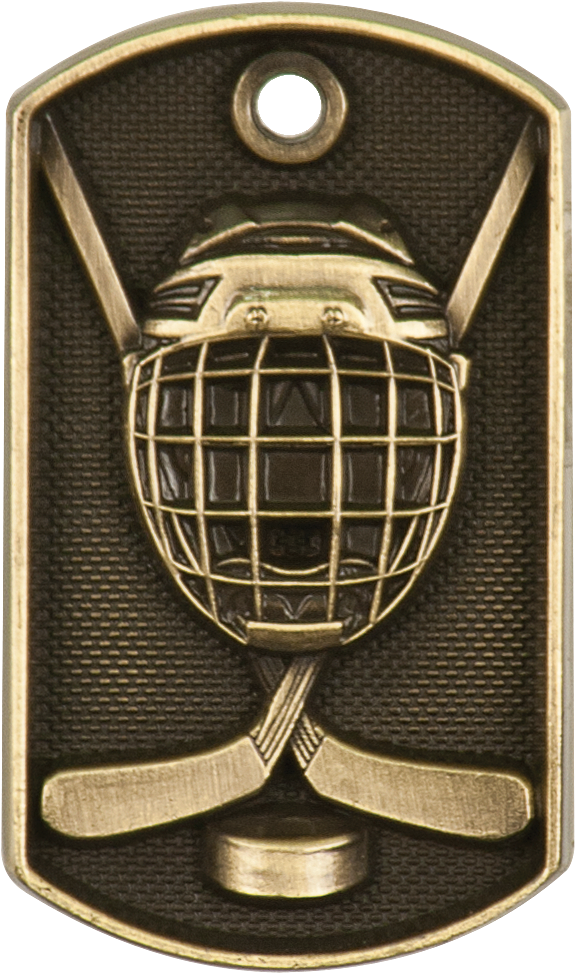 3d Hockey Dog Tag Gold 2" Trophy Gallery - Face Mask (629x1020), Png Download
