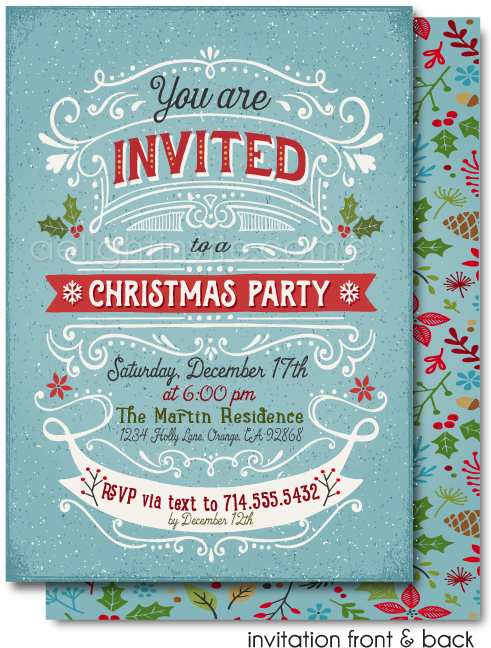 Botanical Vintage Holiday Christmas Party Invitations - Christmas Card (497x675), Png Download