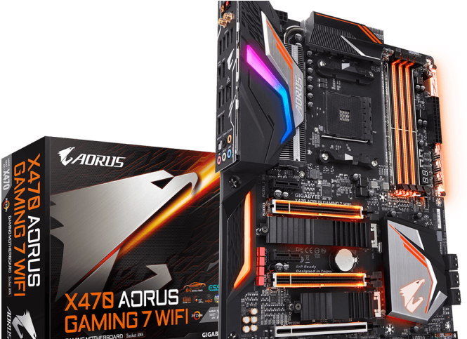 The Gigabyte X470 Gaming 7 Wi-fi Motherboard Review - Gigabyte X470 Aorus Gaming 7 Wifi (678x482), Png Download