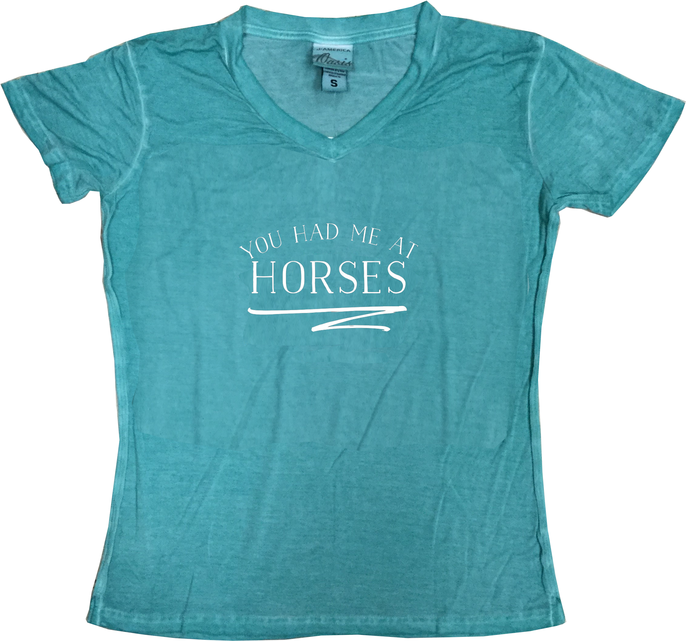 White You Had Me At Horse Squiggle Spearmint V-neck - Active Shirt (2448x2488), Png Download