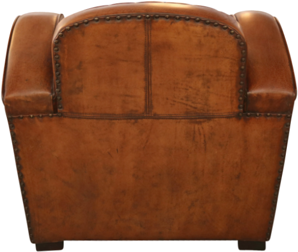 Art Deco Round Arm Chair In Distressed Leather - Club Chair (800x800), Png Download