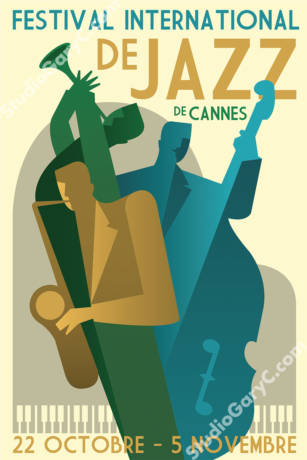 Art Deco 1930's Cannes Jazz Festival Poster - Poster (1500x1500), Png Download