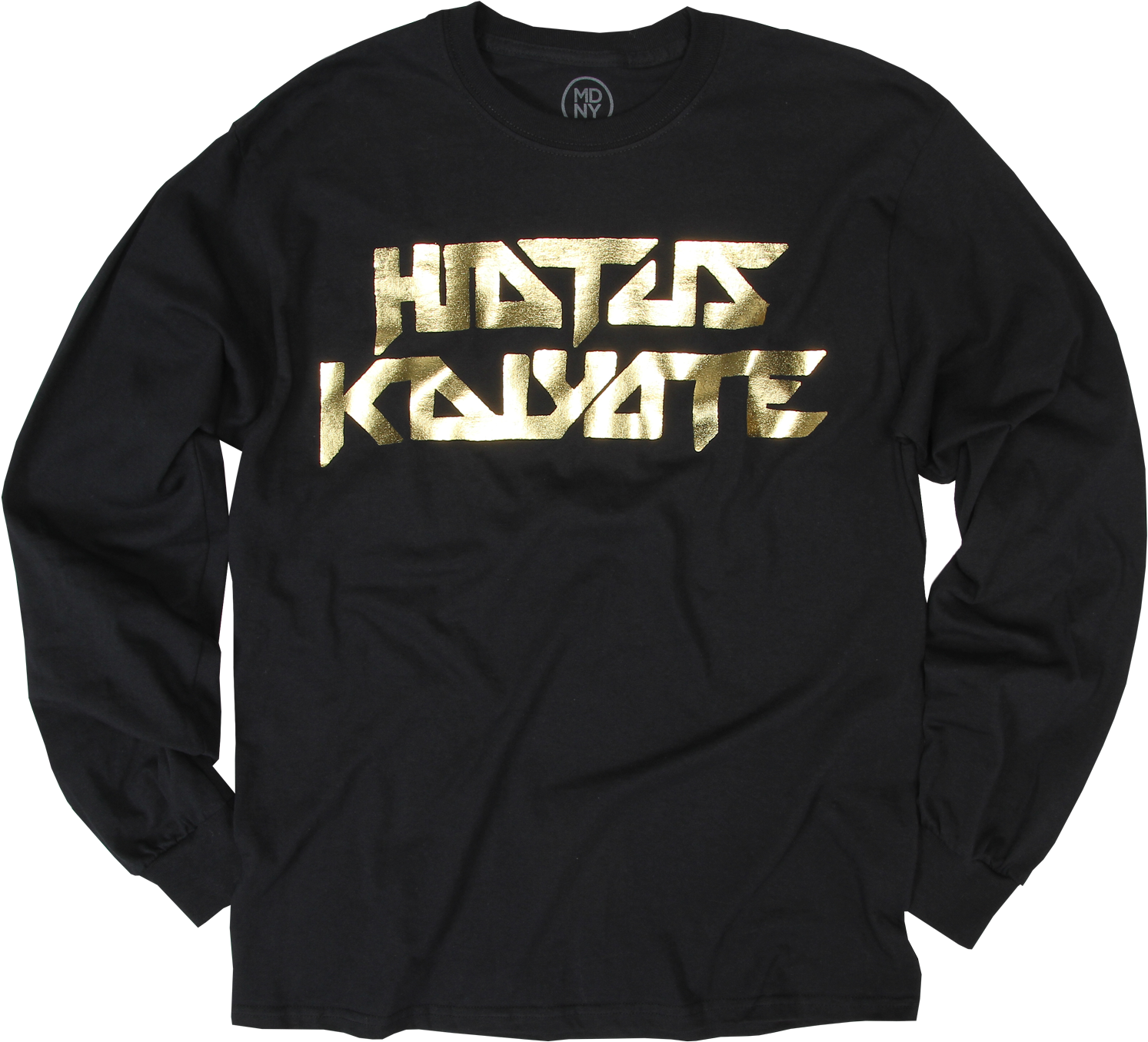 Logo Gold Foil Black Long Sleeve T-shirt $40 - Black T Shirt With Golden Fonts (1600x1600), Png Download