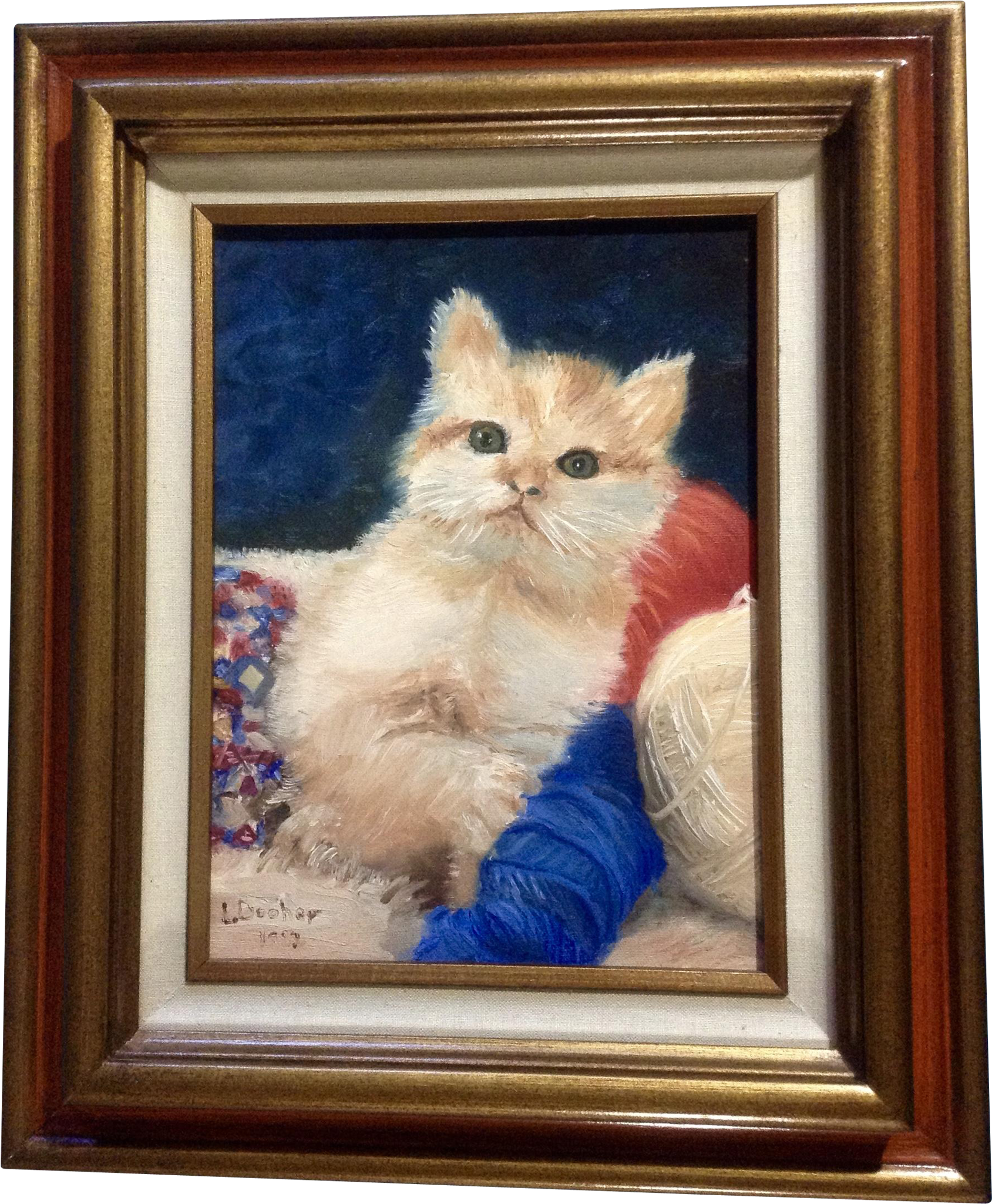 L Dooher, Kitty Cat Playing With A Ball Of Yarn Oil - Oil Painting Ragdoll (2048x2048), Png Download