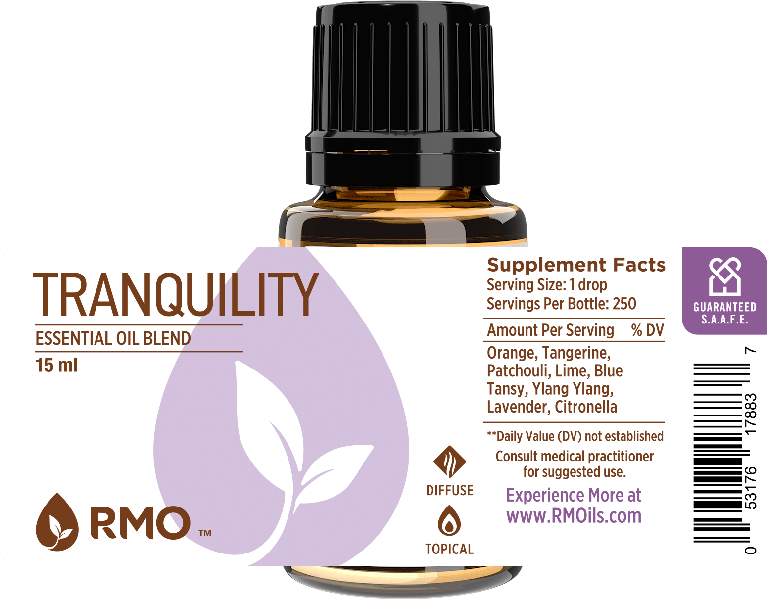 Tranquility Bottle Tranquility Top Tranquility Turn - Essential Oil Blend With Jasmine (1800x1806), Png Download