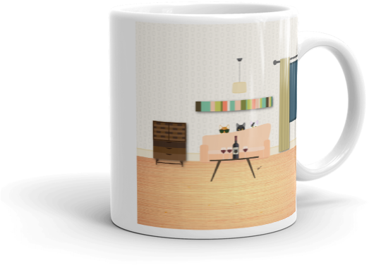 Cool Cats In A Mid Mod Living Room Mug - Coffee Cup (600x600), Png Download
