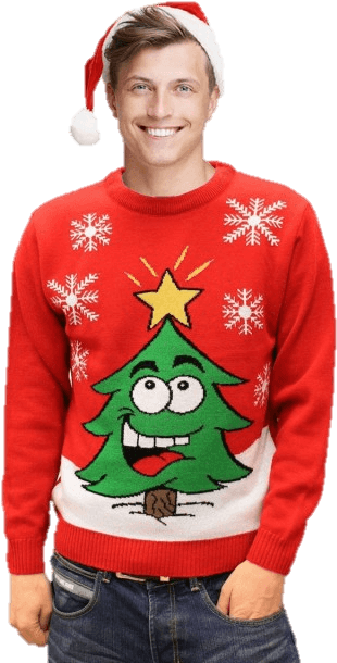 Jersey Navideño Hombre Árbol De Navidad Sonriente Rojo - Jerseys Navideños Hombre (640x640), Png Download