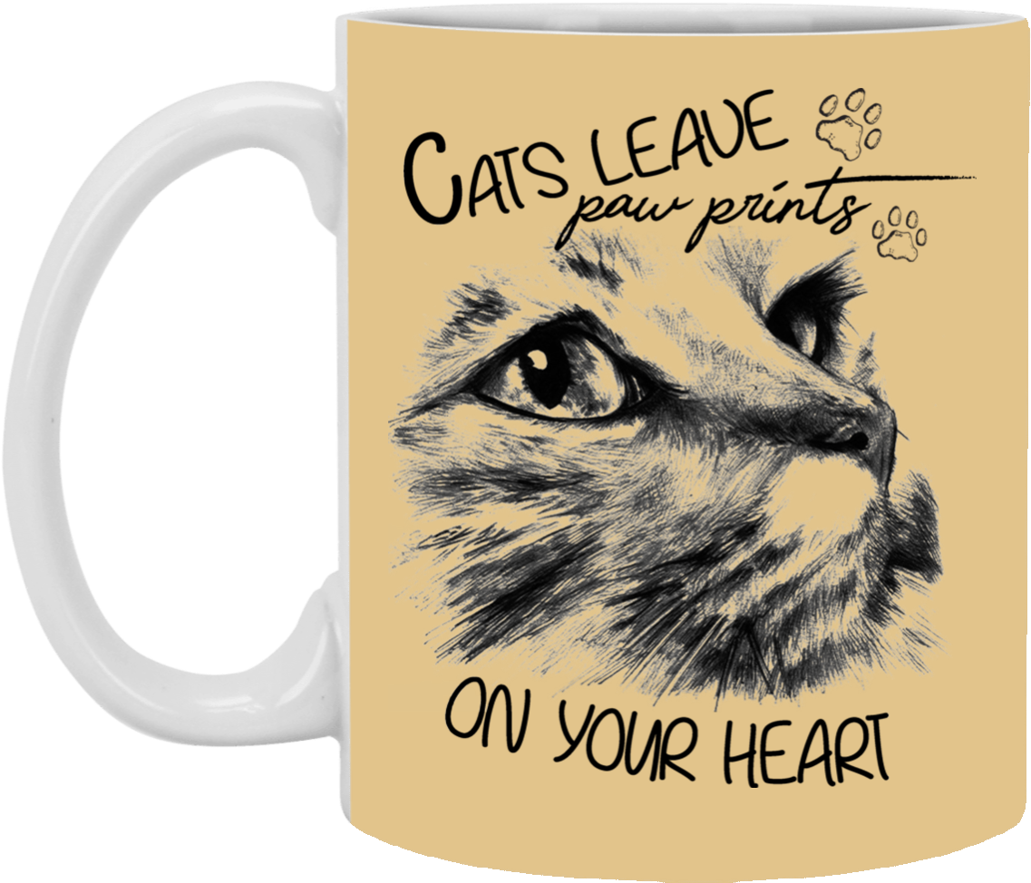 Cats Leave Paw Prints On Your Heart Cat Mug - Cat Sketches (1155x1155), Png Download