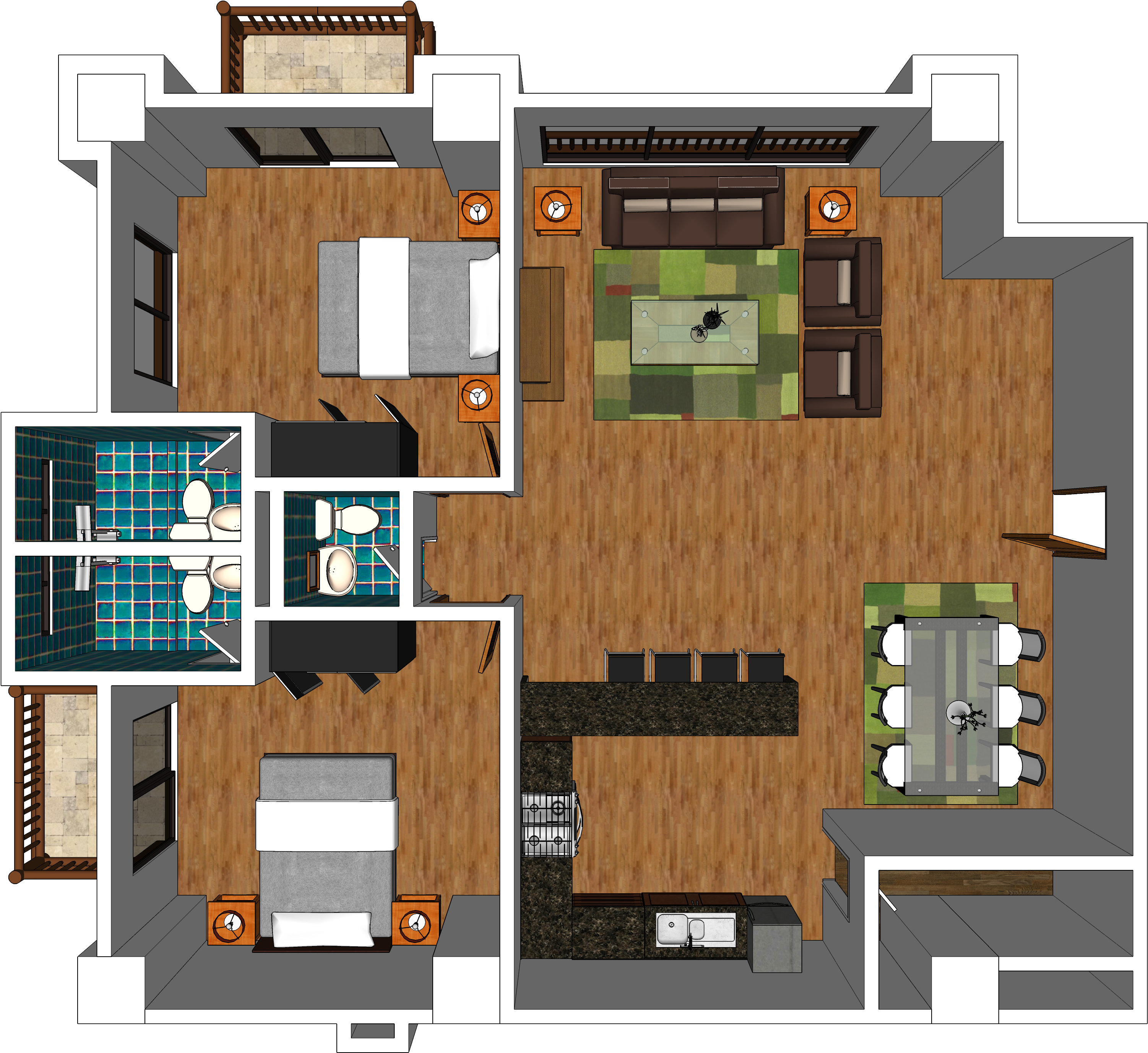 Two- Bedroom With Balcony - Floor Plan (5000x2889), Png Download