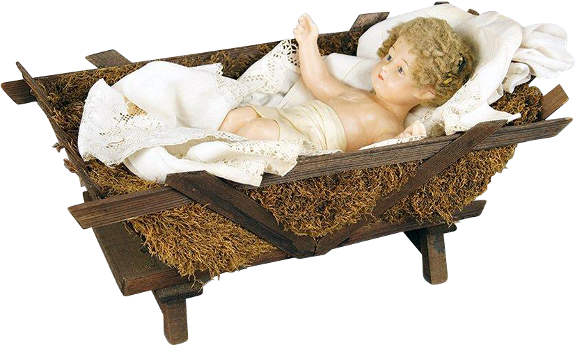 Large Antique French Convent Wax Baby Jesus Christ - Cradle (825x825), Png Download