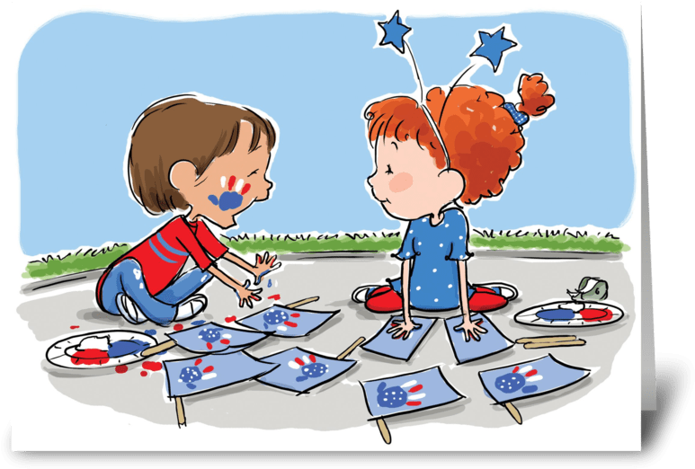 Happy 4th Of July Greeting Card - Cartoon (848x698), Png Download