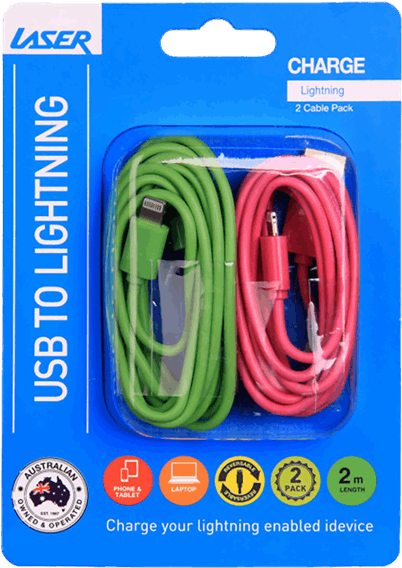Laser Lightning Cable 2 Pack - Networking Cables (600x600), Png Download