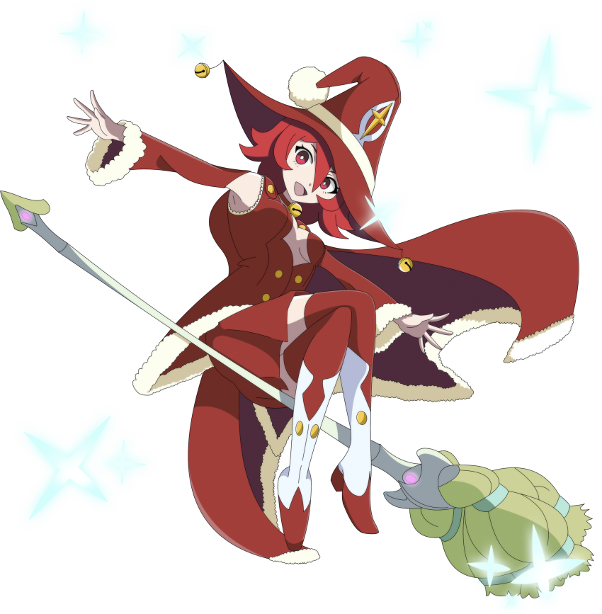1girl Armpits Bell Broom Broom Riding Cape Christmas - Cartoon (850x867), Png Download