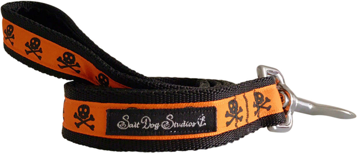 Orange On Black Skulls Ribbon Dog Lead - Belt (1280x913), Png Download