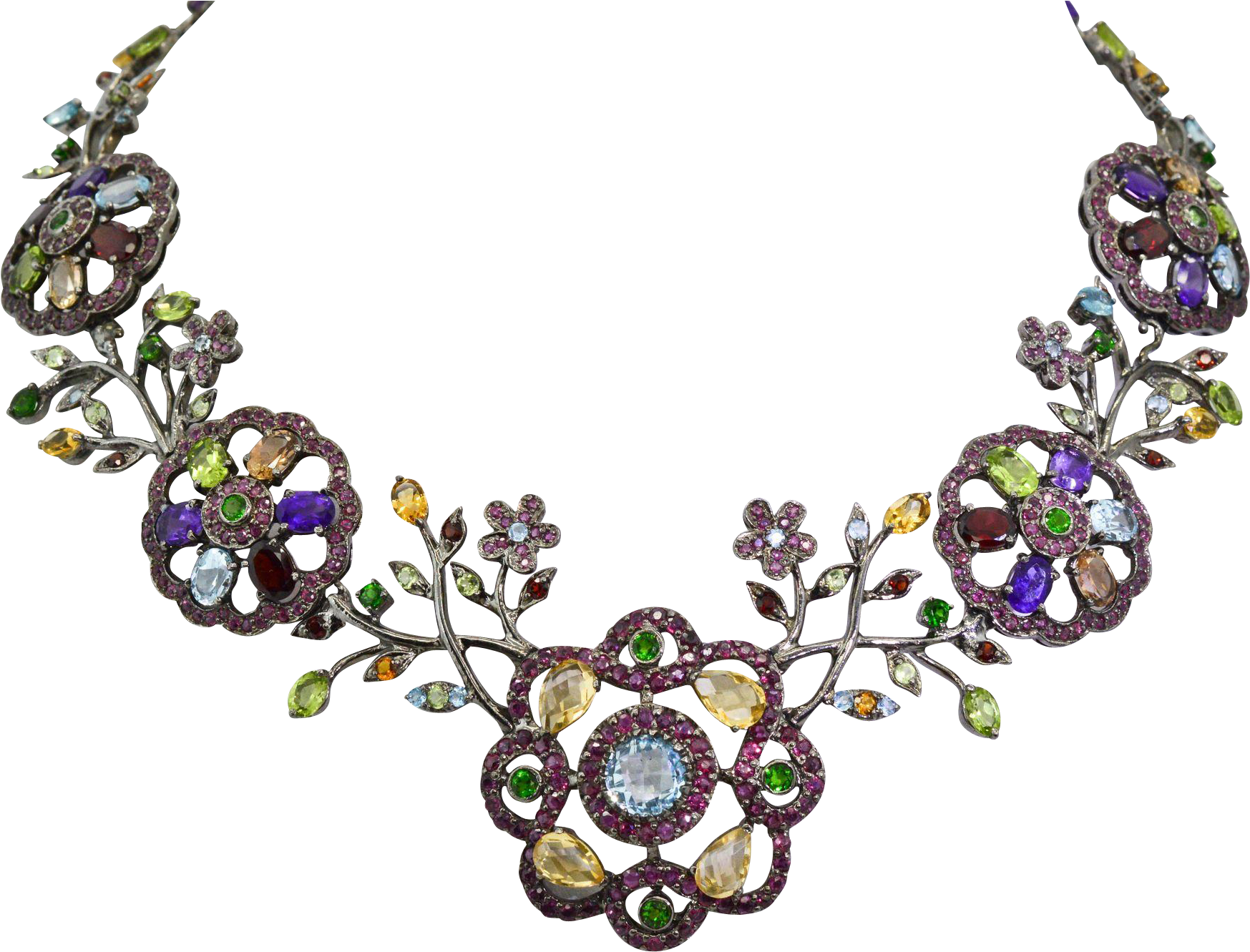 Sterling Silver, Ruby, Garnet, Amethyst, Topaz, Peridot, - Necklace (1746x1746), Png Download