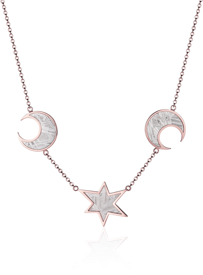 Meteorite Moons And Star Necklace In Red Gold - Necklace (1000x1000), Png Download