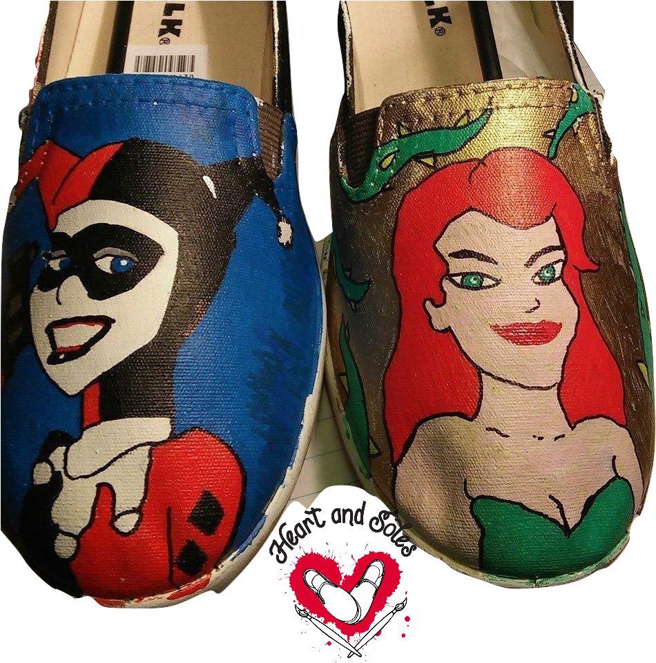 Harley Quinn And Poison Ivy Hand Painted Shoes - Superhero (960x960), Png Download